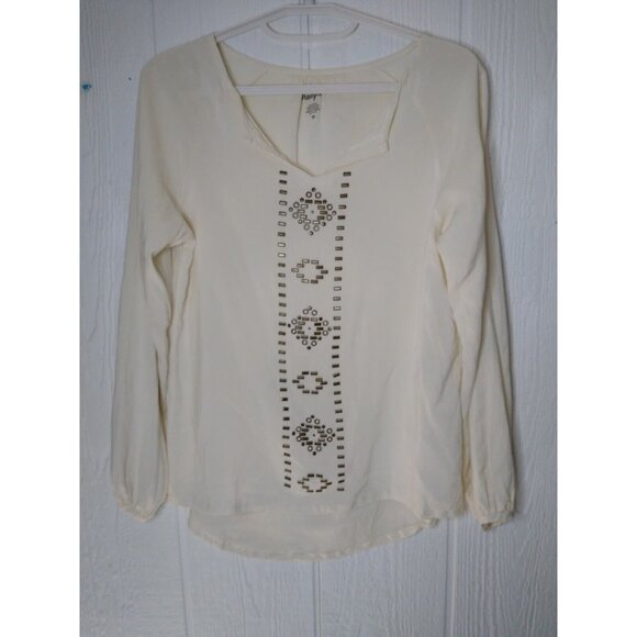 Wrangler Tops - Wrangler Womens M Cream Long Sleeve Tunic Top Metal Detail Peasant Western